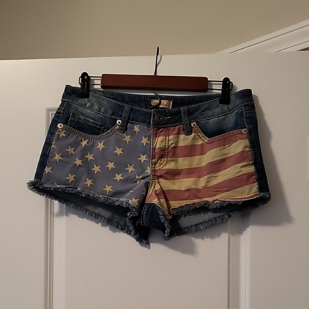 YMI Blue and Red Jean Shorts Distressed American Flag